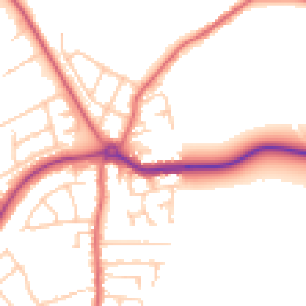 Daytime road noise heatmap for PR9 8NF