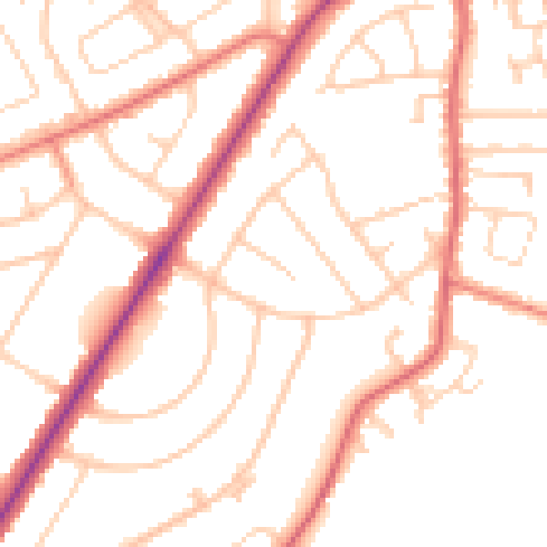 Daytime road noise heatmap for PR9 8PT
