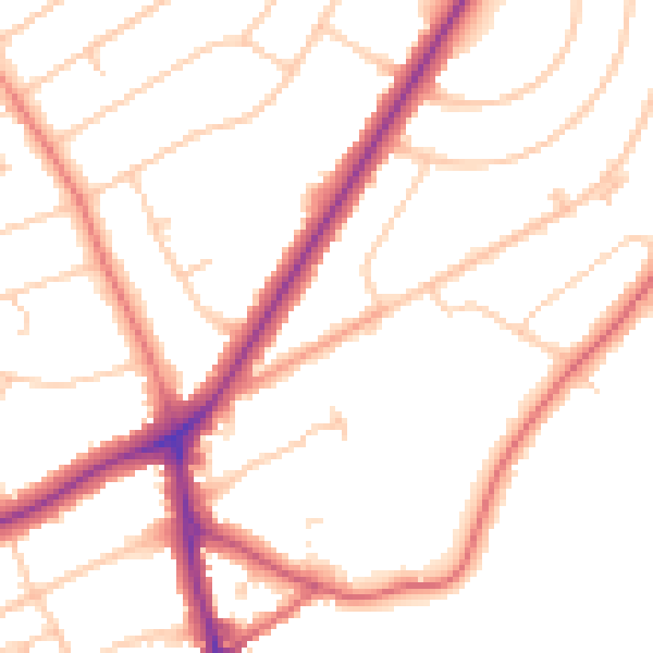 Daytime road noise heatmap for PR9 8QB