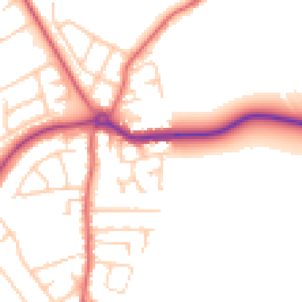 Daytime road noise heatmap for PR9 8RE