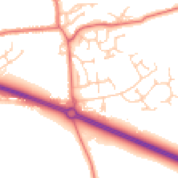 Daytime road noise heatmap for PR9 8RW