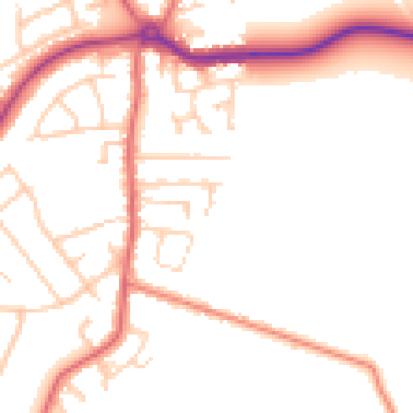 Daytime road noise heatmap for PR9 8RZ