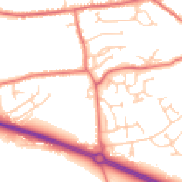 Daytime road noise heatmap for PR9 8SH