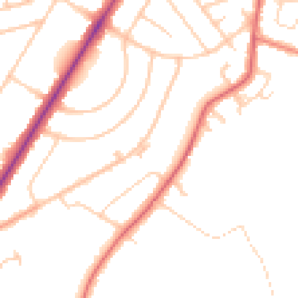 Daytime road noise heatmap for PR9 8SS
