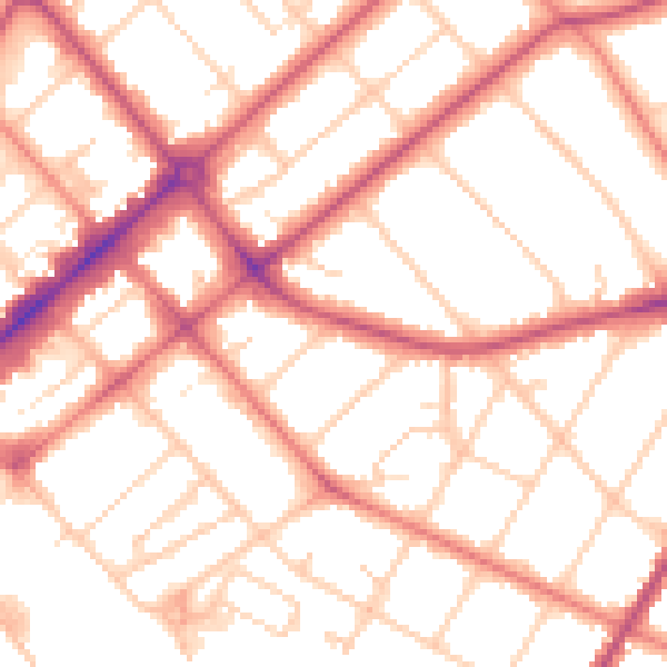 Daytime road noise heatmap for PR9 9AZ