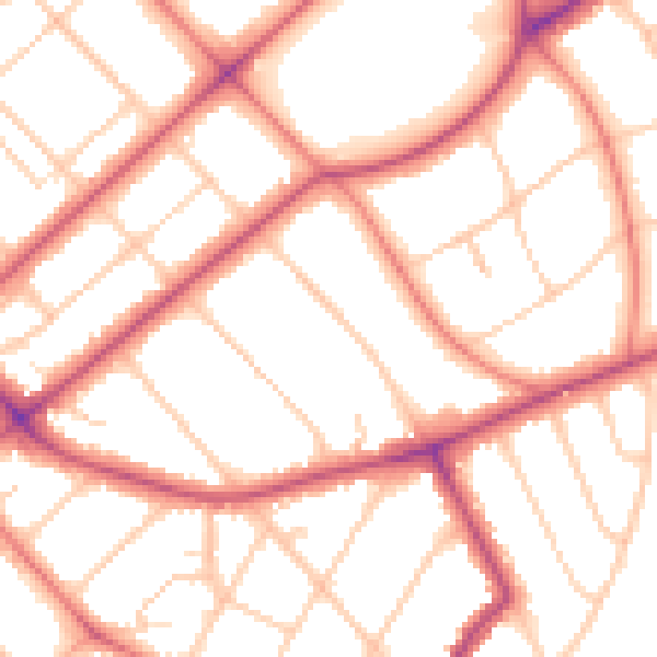Daytime road noise heatmap for PR9 9DF