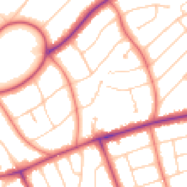 Daytime road noise heatmap for PR9 9EE