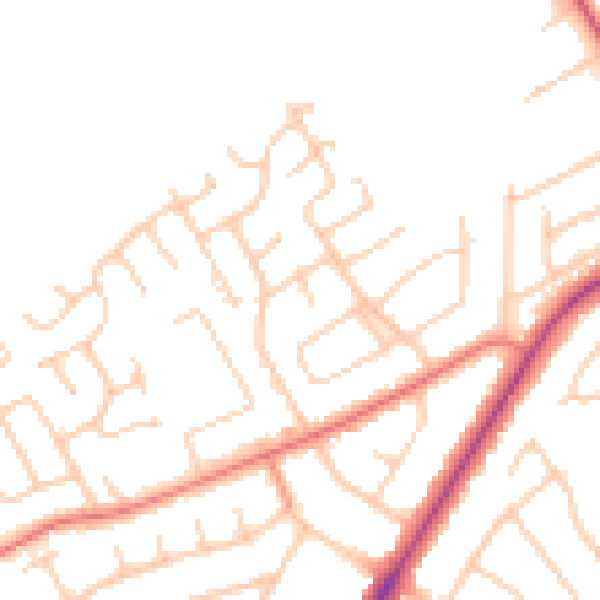 Daytime road noise heatmap for PR9 9FS