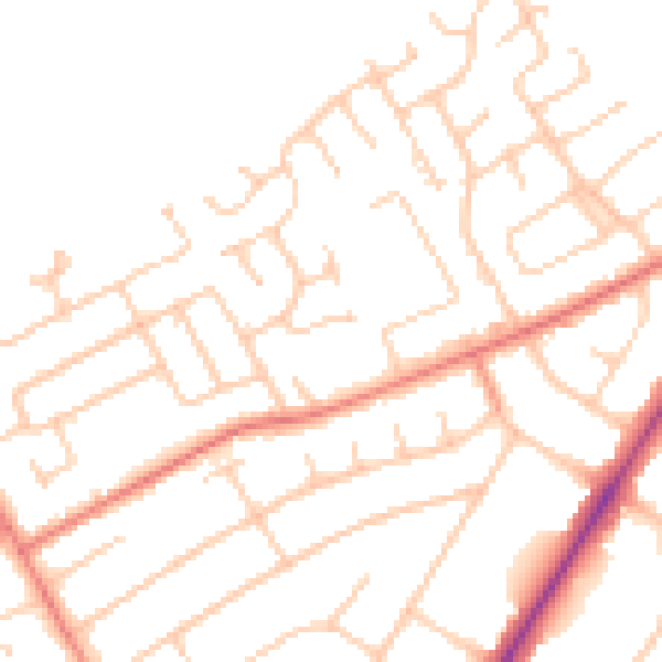 Daytime road noise heatmap for PR9 9GN