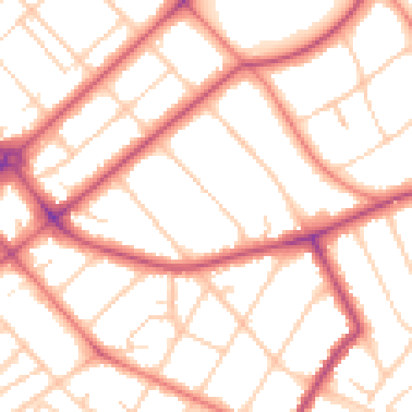 Daytime road noise heatmap for PR9 9HL