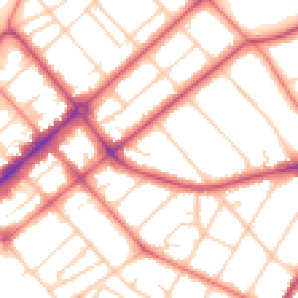 Daytime road noise heatmap for PR9 9HW