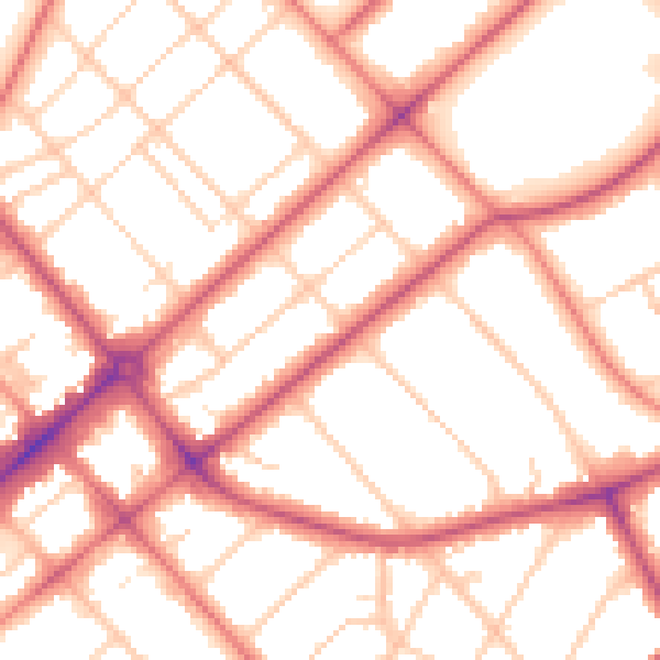 Daytime road noise heatmap for PR9 9JH