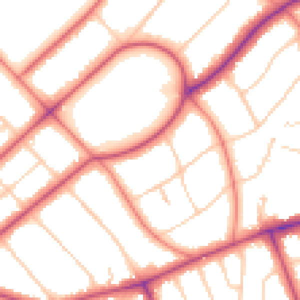 Daytime road noise heatmap for PR9 9JN