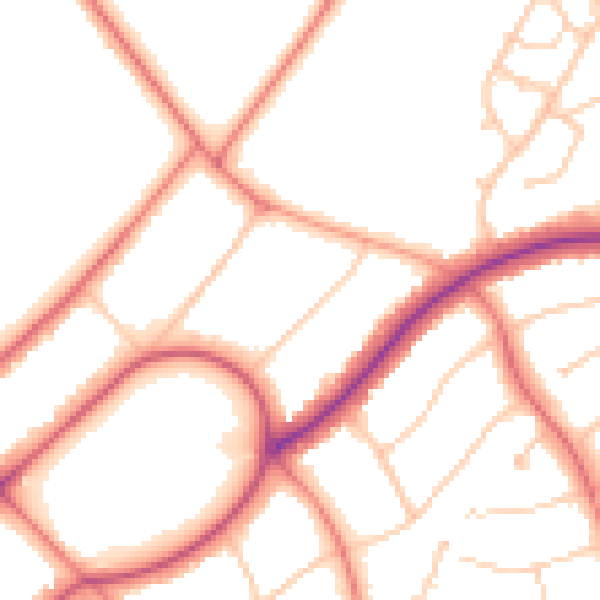 Daytime road noise heatmap for PR9 9LL