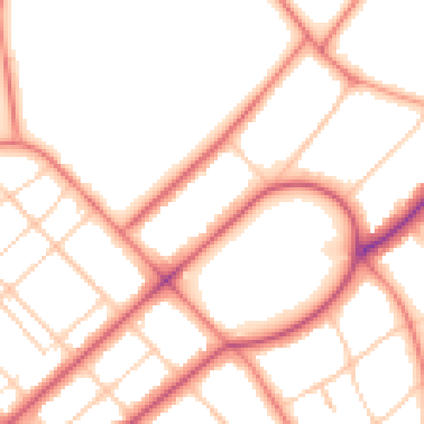 Daytime road noise heatmap for PR9 9LW