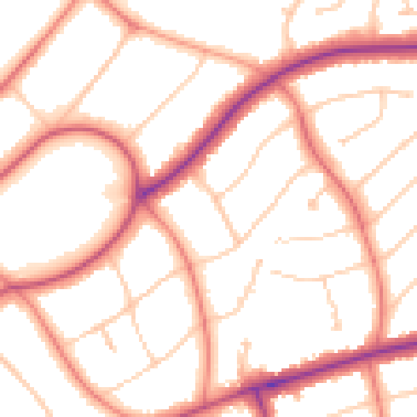 Daytime road noise heatmap for PR9 9NJ