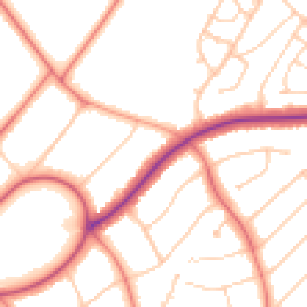 Daytime road noise heatmap for PR9 9NQ
