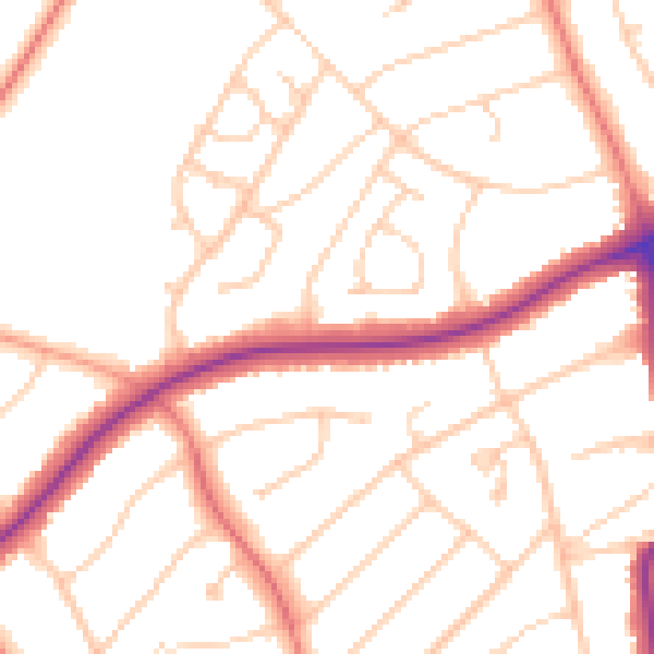 Daytime road noise heatmap for PR9 9PU