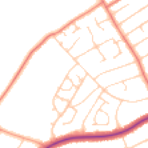 Daytime road noise heatmap for PR9 9PY
