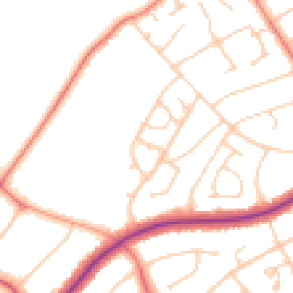 Daytime road noise heatmap for PR9 9PZ