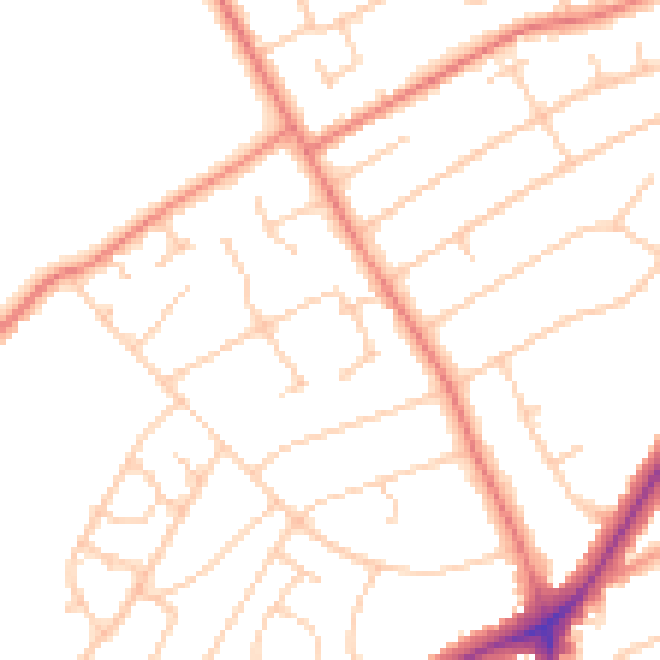 Daytime road noise heatmap for PR9 9QT