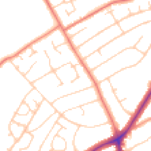 Daytime road noise heatmap for PR9 9QU