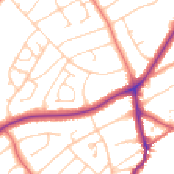 Daytime road noise heatmap for PR9 9SA