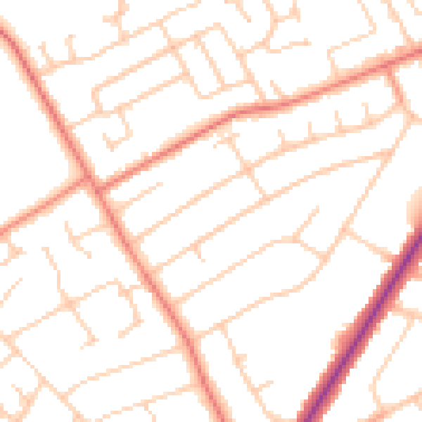 Daytime road noise heatmap for PR9 9SH