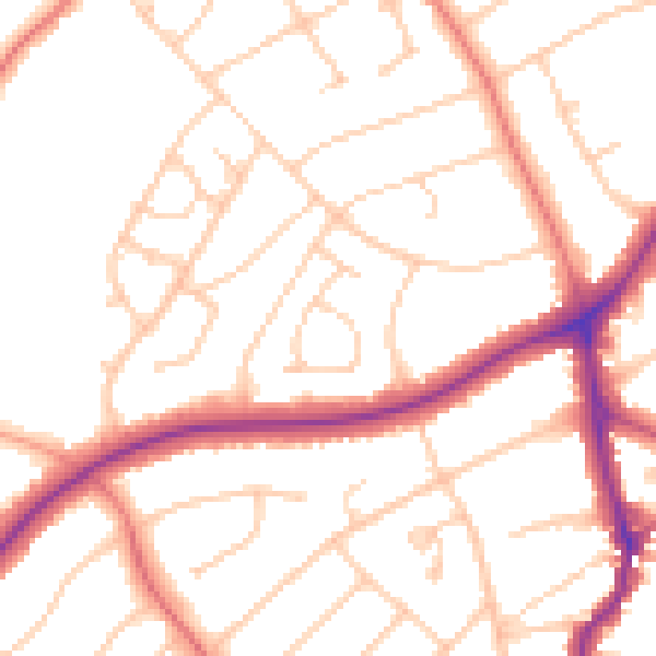 Daytime road noise heatmap for PR9 9SN