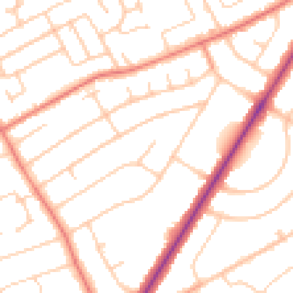 Daytime road noise heatmap for PR9 9SS