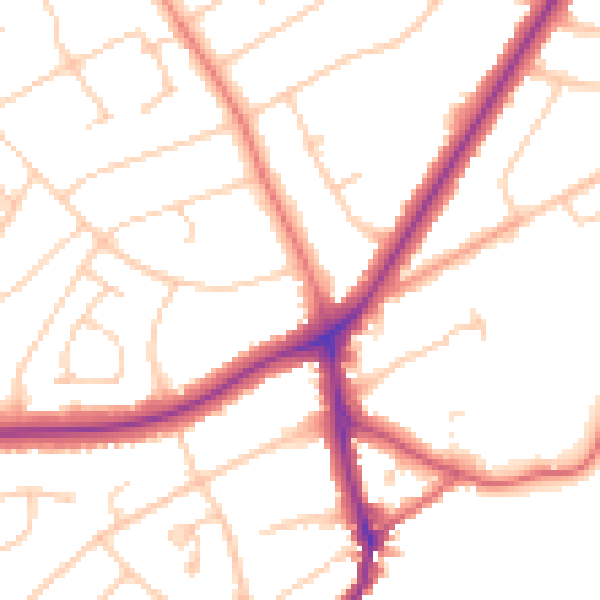 Daytime road noise heatmap for PR9 9TL