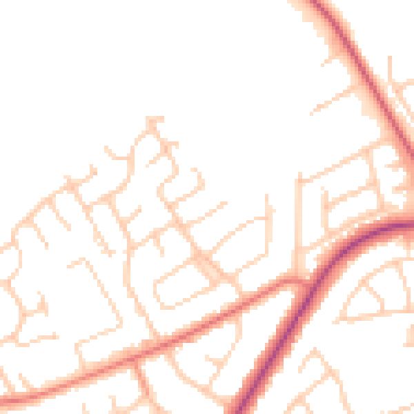 Daytime road noise heatmap for PR9 9TP