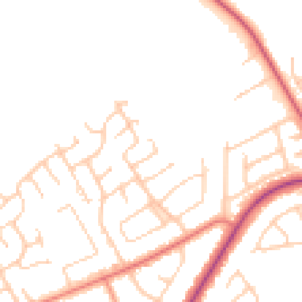 Daytime road noise heatmap for PR9 9TU