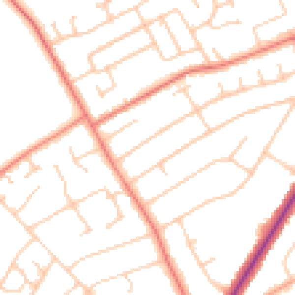 Daytime road noise heatmap for PR9 9TY