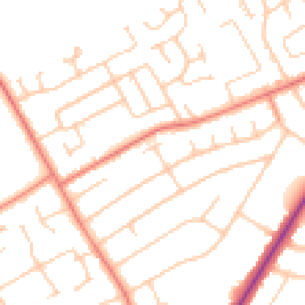 Daytime road noise heatmap for PR9 9UQ