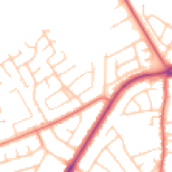 Daytime road noise heatmap for PR9 9YT
