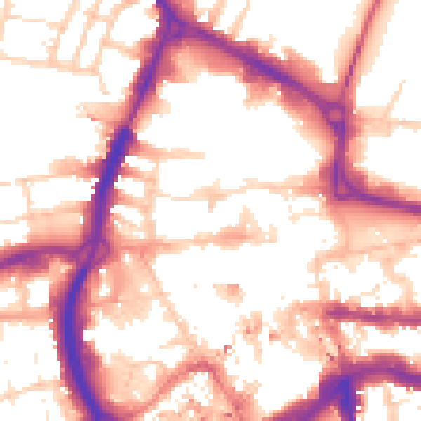 Daytime road noise heatmap for RG1 1DT