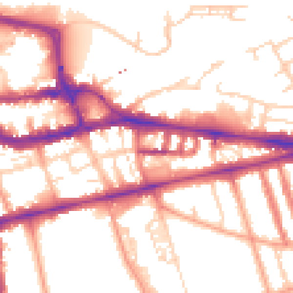 Daytime road noise heatmap for RG1 4DJ