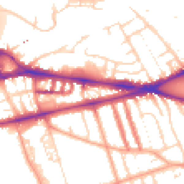 Daytime road noise heatmap for RG1 4PE