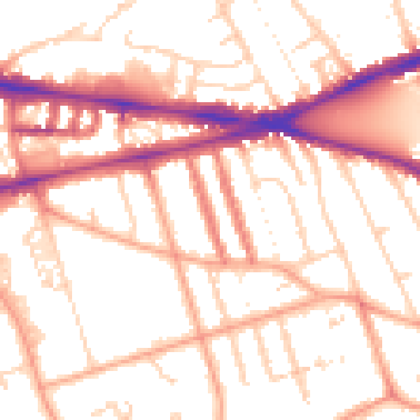 Daytime road noise heatmap for RG1 5NE