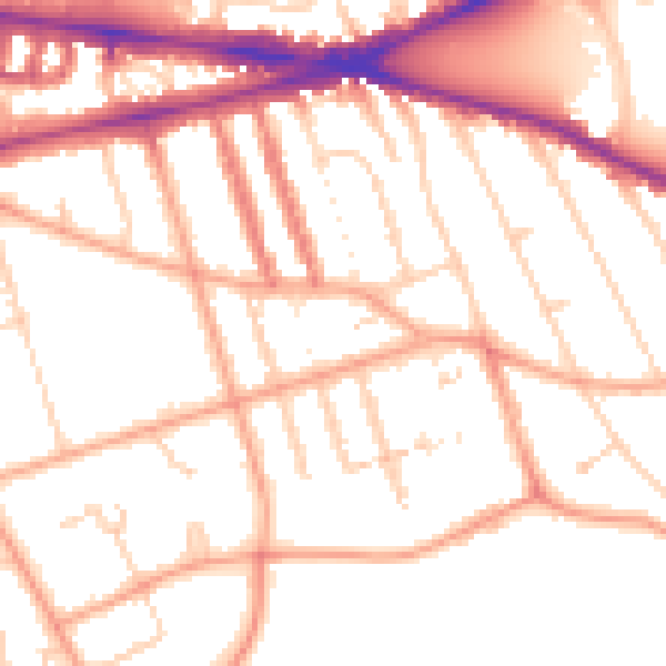 Daytime road noise heatmap for RG1 5NT