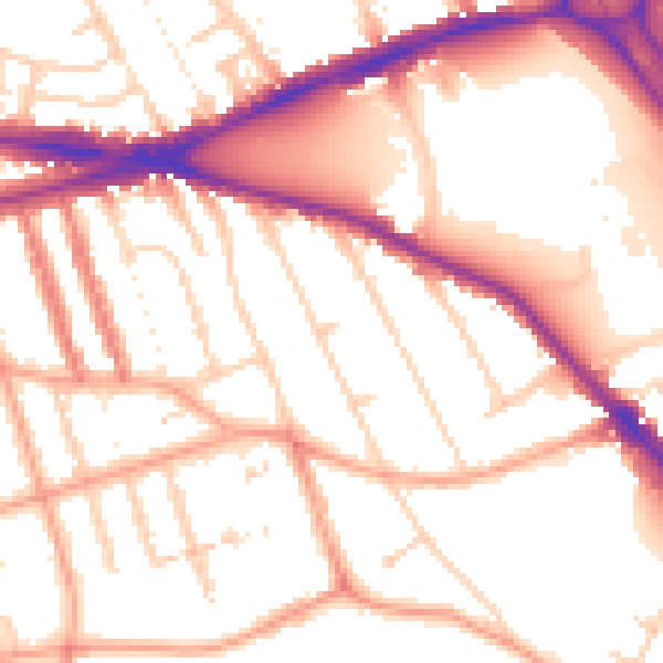 Daytime road noise heatmap for RG1 5RA