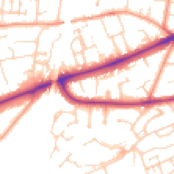 Daytime road noise heatmap for RG1 6HR