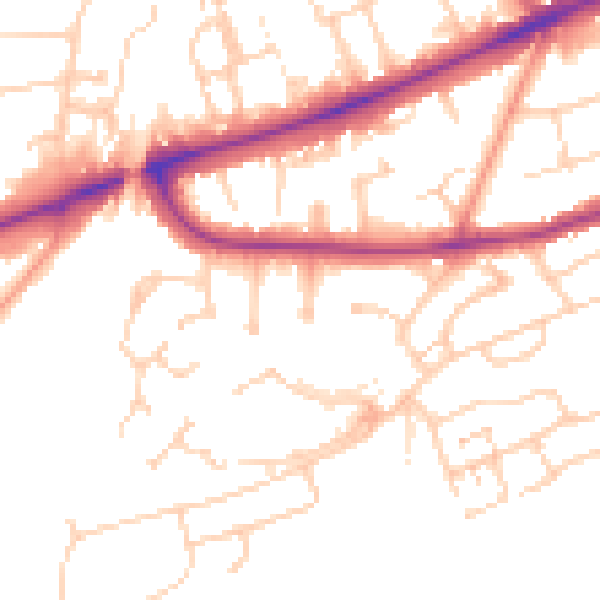 Daytime road noise heatmap for RG1 6JB