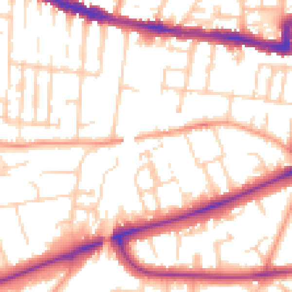 Daytime road noise heatmap for RG1 6PA