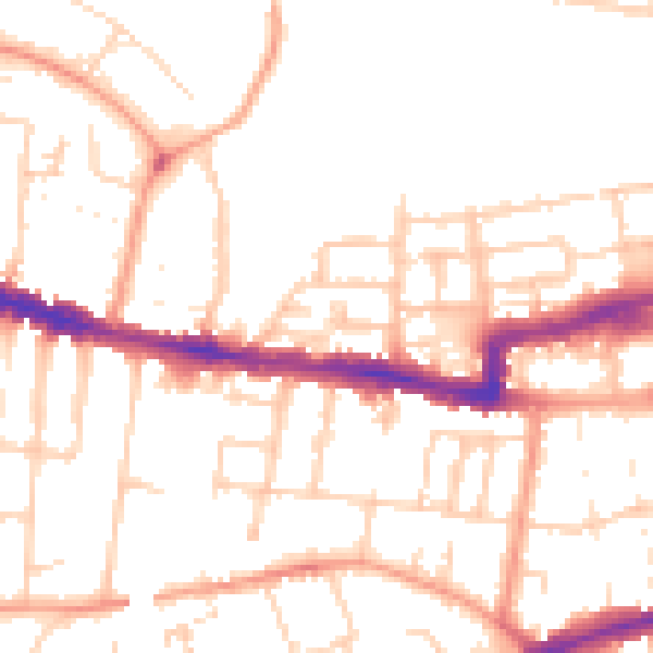 Daytime road noise heatmap for RG1 7PQ