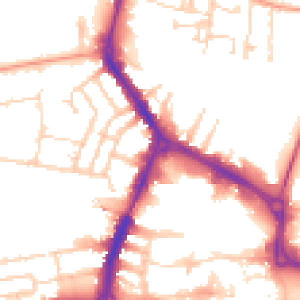 Daytime road noise heatmap for RG1 8AN