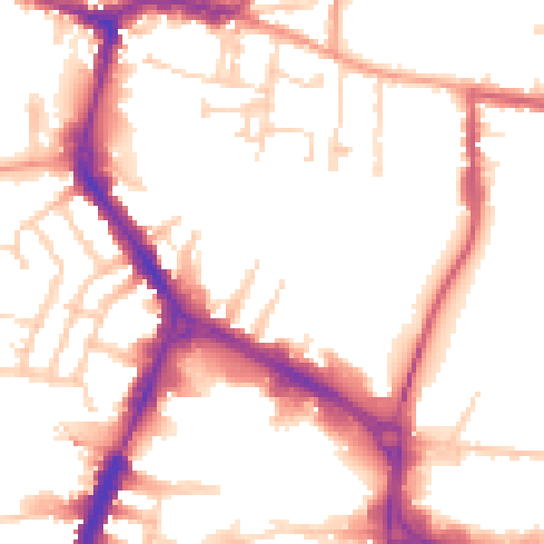 Daytime road noise heatmap for RG1 8DW