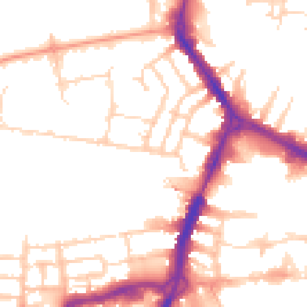 Daytime road noise heatmap for RG1 8ET
