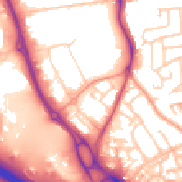 Daytime road noise heatmap for RG2 0DA